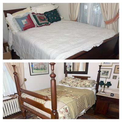 Two Antique Stained Hardwood Full Size Bed Frames