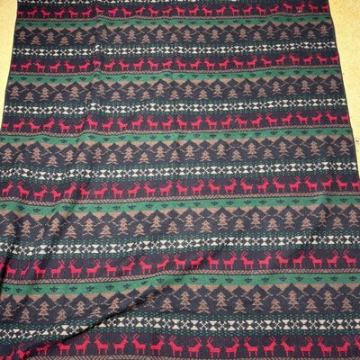 Woven Wool Throw Blanket with Reindeer and Pine Tree Motif