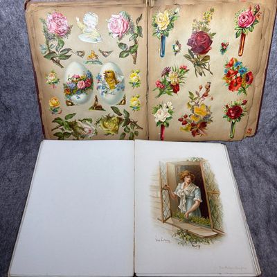 Victorian Scrap Album and Raphael Tuck and Sons Tennyson’s Heroes and Heroines Illustrated Volume