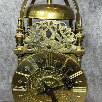 English Brass Lantern Clock Patterned After John Holloway of Stroud with Electric Conversion