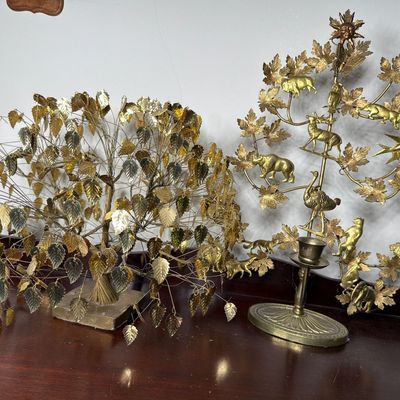 A J. E. Tramel Dream Tree Wire Sculpture and an Animal Motif Candelabrum