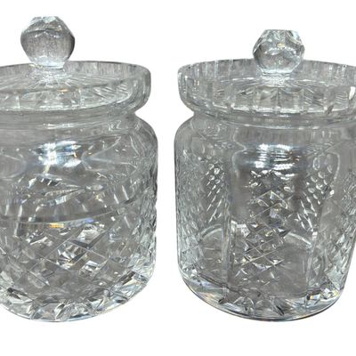 Two Cut Crystal Biscuit Jars including one Waterford Glandore Pattern