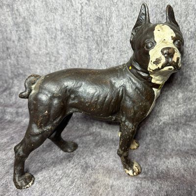 Vintage Cast Iron Boston Terrier Statue
