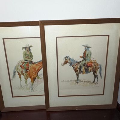 A Pair of Frederic Remington Framed Color Lithographs Old Ramon and A Trapper