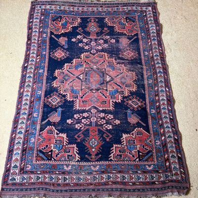 Antique Northwest Persian Tribal Area Rug with Geometric Medallion