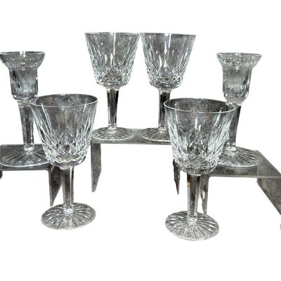 A Collection of Waterford Lismore Pattern Cut Crystal Stemware and Candlesticks