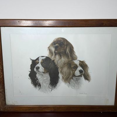 Charles Fracé Offset Lithograph Trio of Cavalier King Charles Spaniels