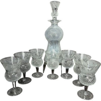 A Set of Edinburgh Crystal Thistle Pattern Glassware Including a Decanter and Stemware