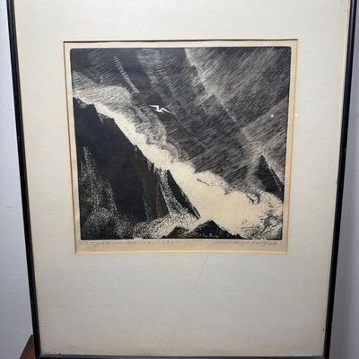 Carroll Thayer Berry Signed Woodcut Storm Maine Coast