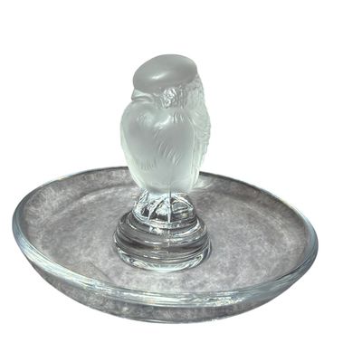 Lalique France Frosted Crystal Owl Rapace Pin Tray