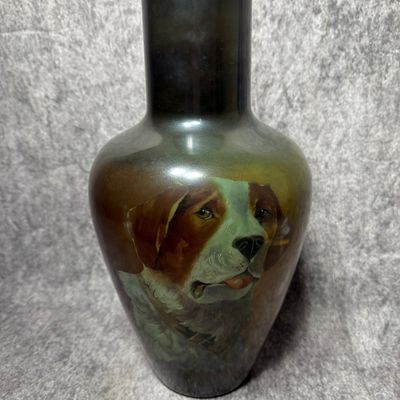 Hand Painted Pottery Baluster Vase with Saint Bernard Portrait
