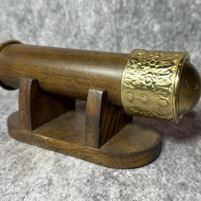 Desktop Brass and Wood Kaleidoscope on Matching Cradle Stand