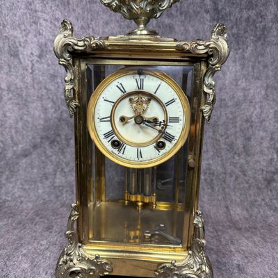 Ansonia Marquis Crystal Regulator Mantel Clock with Visible Escapement and Mercury Pendulum