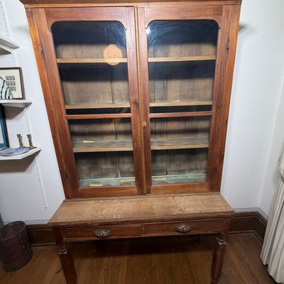 American Antique Two Piece Step Back Cupboard with Glazed Upper Cabinet