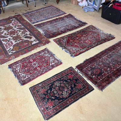 An Assortment of Seven Hand Knotted Wool Persian and Caucasian Village Rugs