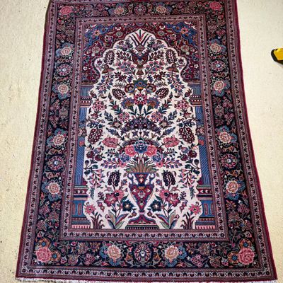 Hand Knotted Persian Kerman Millefleurs Tree of Life Prayer Rug