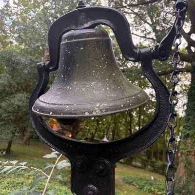 Large Crystal Metal Cast Iron Farm and Dinner Bell on Mounted Post