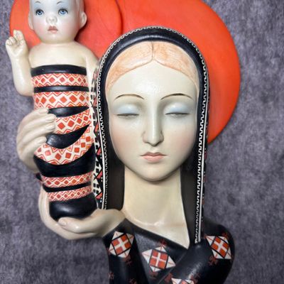 Lenci Italian Art Deco Ceramic Madonna Pompeiana Wall Plaque
