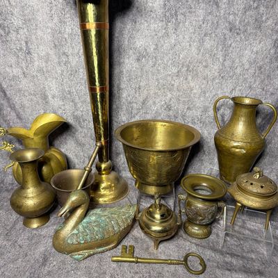 An Assortment of Asian and Continental Decorative Brass and Bronze Toned Metalware