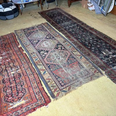 Three Hand Knotted Wool Runner Rugs Including Caucasian and Persian Tribal Styles
