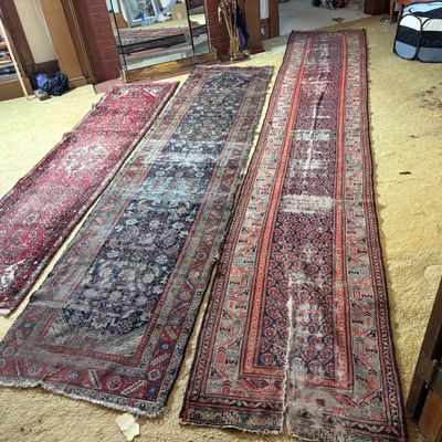 Three Antique and Vintage Persian Hand Knotted Wool Runner Rugs