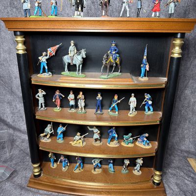 A Collection of Hand Painted Metal American Civil War Military Miniatures with Display Shelf