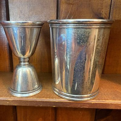 Two Piece Mark J. Scearce Sterling Silver Mint Julep Cup and Double Jigger