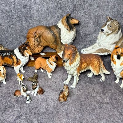 A Collection of Collie Dog Figurines Including Royal Copenhagen Beswick Royal Doulton and G Armani
