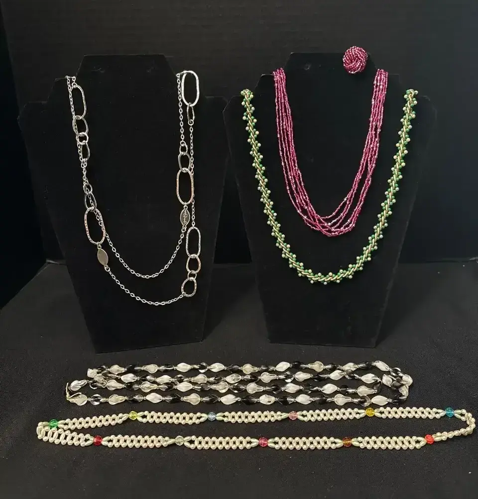 Costume Jewelry - Jessica Simpson Link Chain, Pink Multi-Strand Seed Bead, Faux Pearl, Glass Nugget