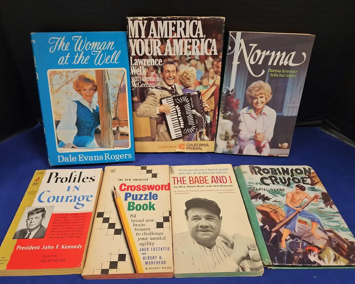 7 Vintage Classic Books - The Woman At The Well, Profiles In Courage, Robinson Crusoe