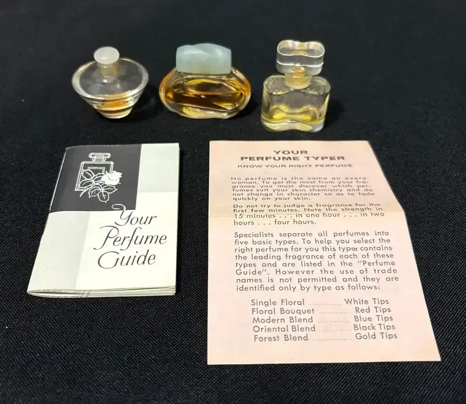 Vintage Estee Lauder Miniature Parfum Sampler Set - Perfume Guide + Typer Guide
