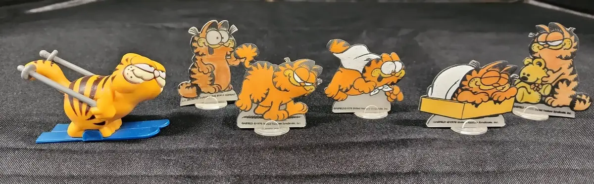 Garfield! 5 -1978 Acrylic Garfield Standees, 1981 Skiing Garfield Figurine