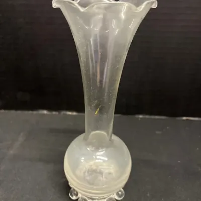 Vintage Imperial Glass Candlewick Bud Vase - Clear Crystal, Ruffled Rim, Beaded Foot