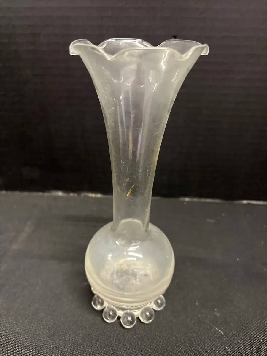 Vintage Imperial Glass Candlewick Bud Vase - Clear Crystal, Ruffled Rim, Beaded Foot