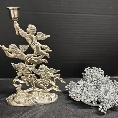 Sparkle - Silver Plated Cherub Single Candle Holder, Sparkly Candle Ring