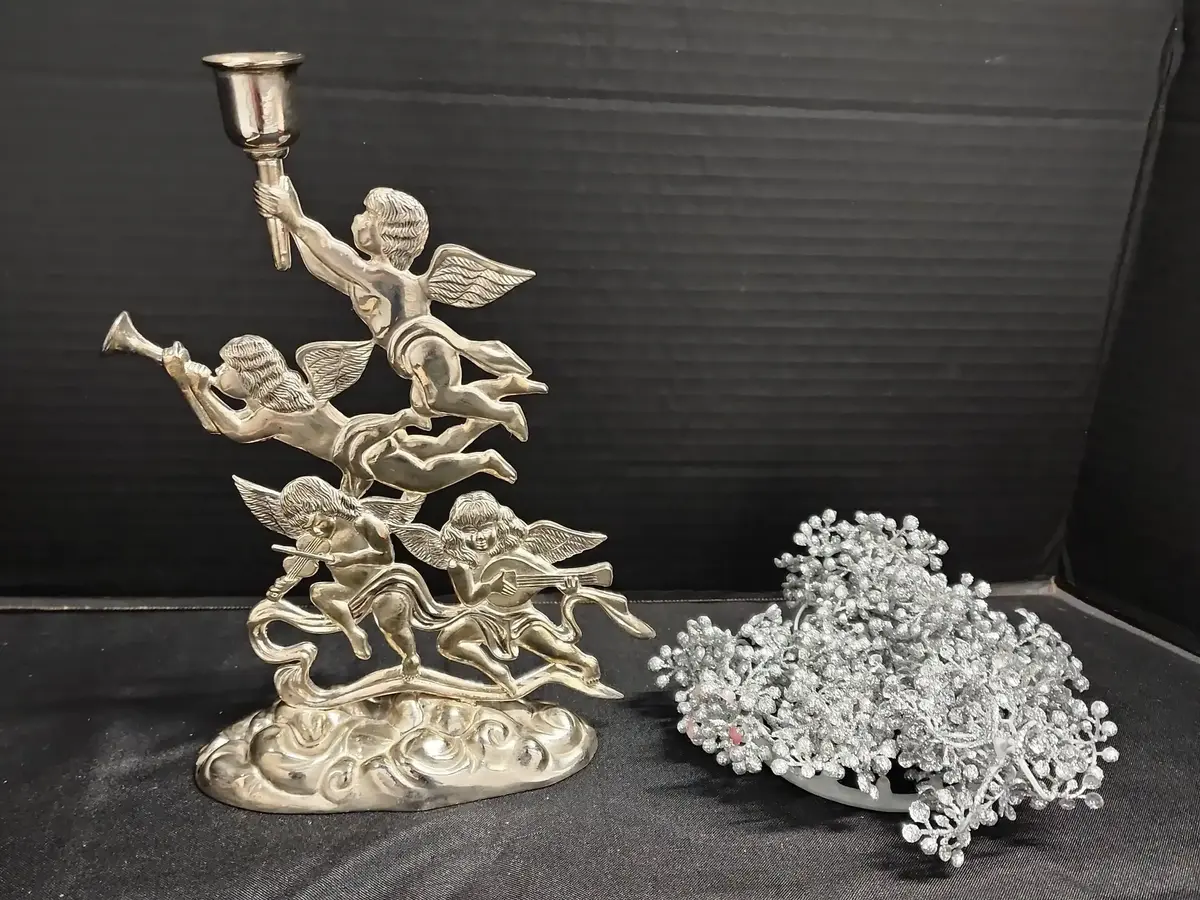 Sparkle - Silver Plated Cherub Single Candle Holder, Sparkly Candle Ring