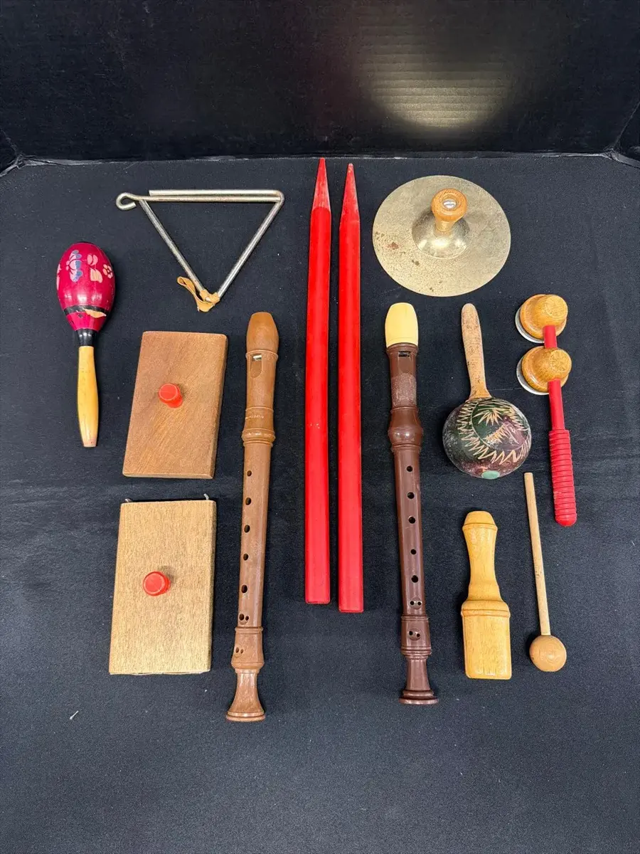 Vintage Elementary Rhythm Band Instruments - Recorders, Triangle & Maracas Lot