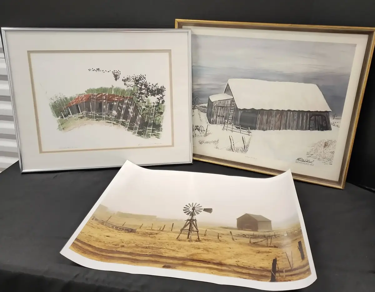 3 Countryside Art Pieces - Windmill Photography, "Old Barn" 1971 Ltd Ed Print, "Grandmothers House"
