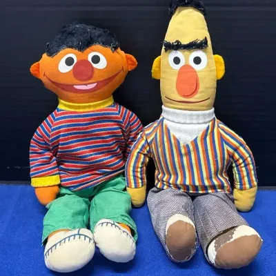 1970s Knickerbocker Sesame Street Bert & Ernie Plush Dolls - 14", Muppets Inc