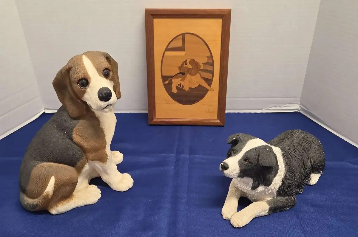 Puppy Love - Two Dog Sculptures, Wooden Dog Picture