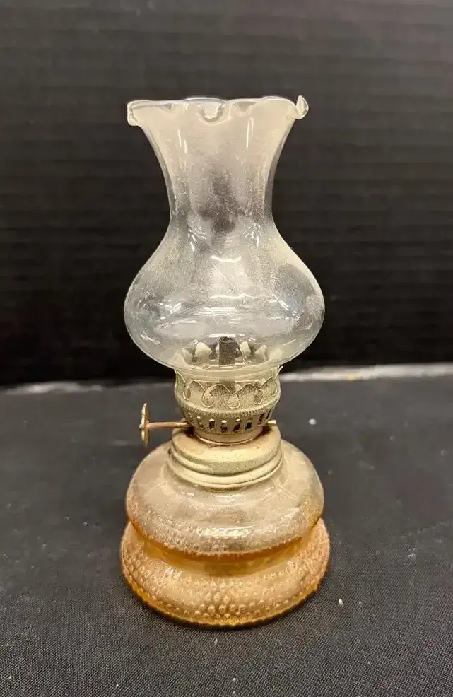 Vintage Miniature Glass Kerosene Lamp - Frosted Font Chimney