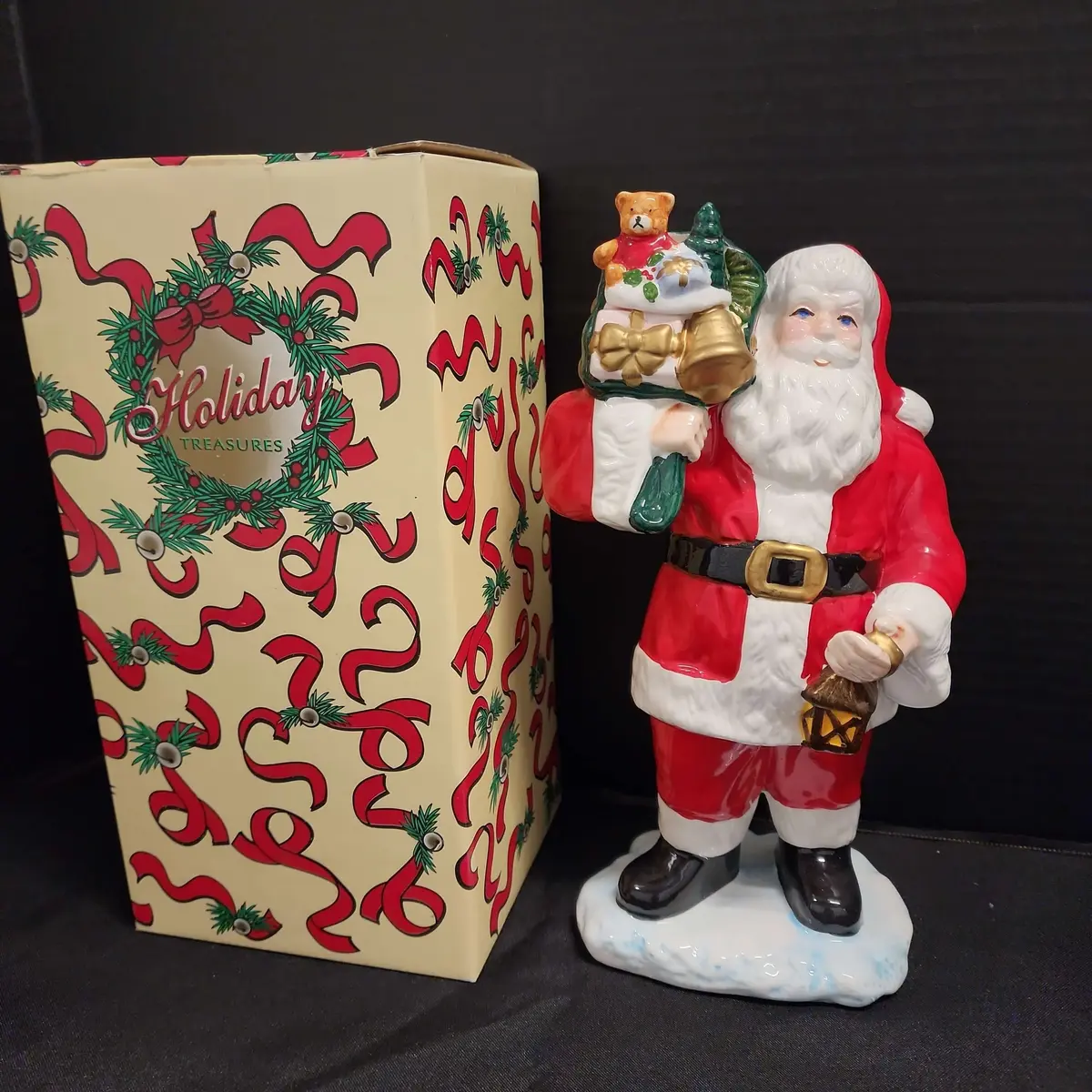 Traditional Santa Figure, By Holiday Treasures, 11" Tall, Porcelain, Holding Toy Bag