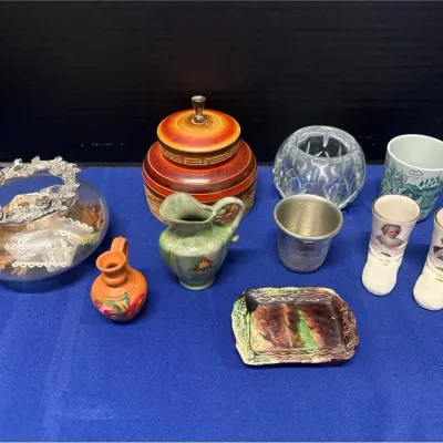 VTG Collectibles- Metzke Pewter Wreath, Nymolle Hoyrup Cup, William Adams Thimble Jigger, Homco Bowl