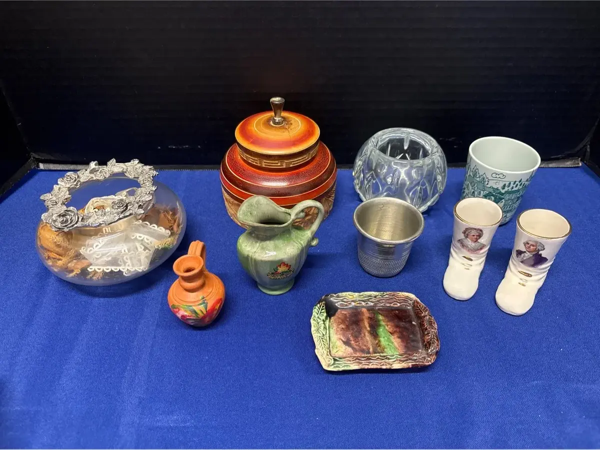 VTG Collectibles- Metzke Pewter Wreath, Nymolle Hoyrup Cup, William Adams Thimble Jigger, Homco Bowl