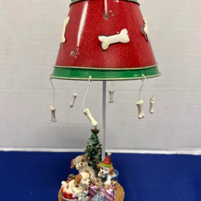 Christmas Puppy Tea Light Lamp - Bones, Red, Green, Puppies, Dogs, Presents, Tree