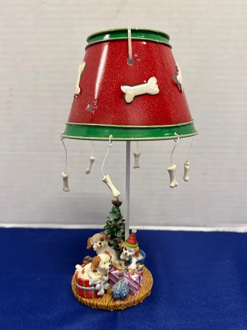 Christmas Puppy Tea Light Lamp - Bones, Red, Green, Puppies, Dogs, Presents, Tree