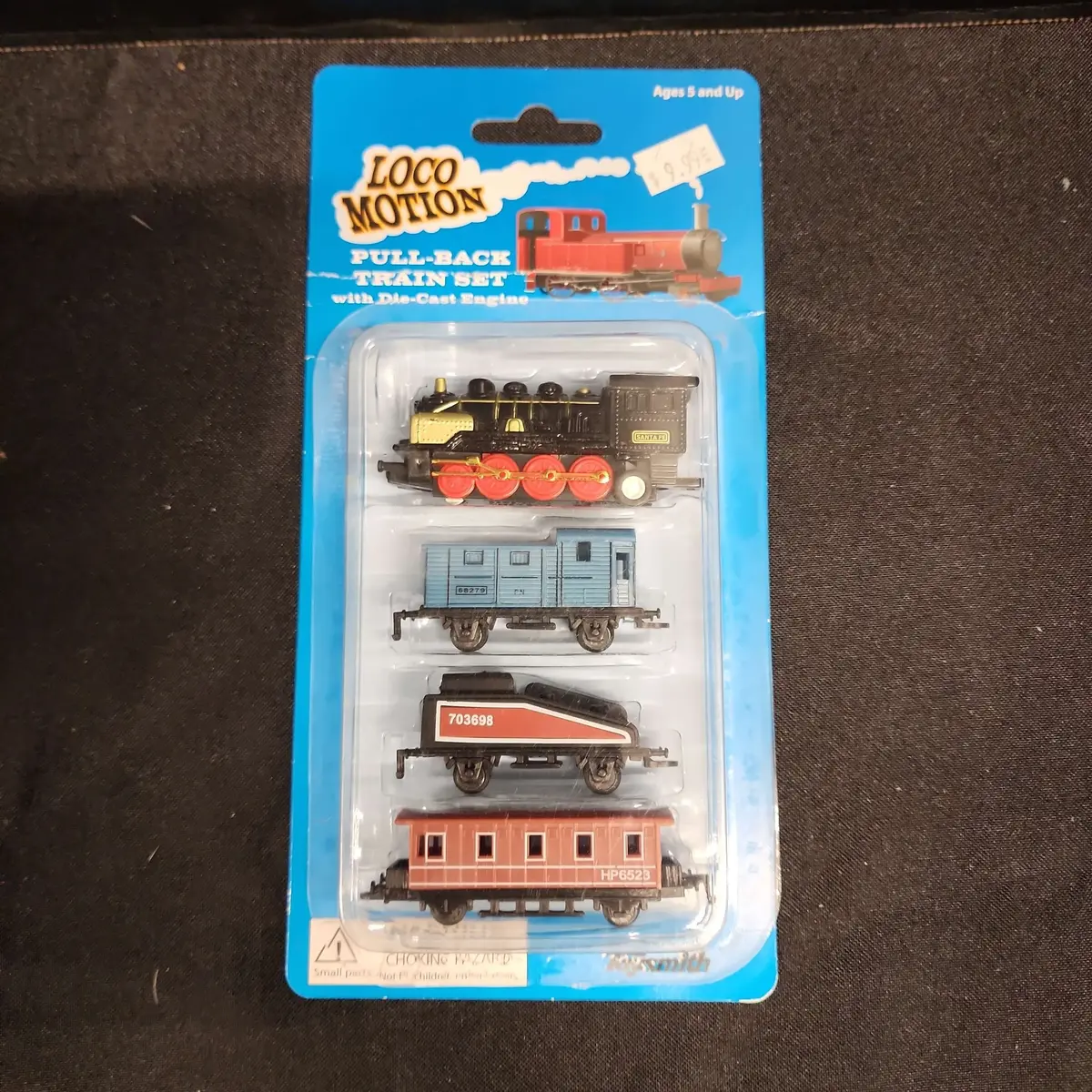 Vtg Toysmith Pull Back Train Set, Diecast Engine, 4 PC Set