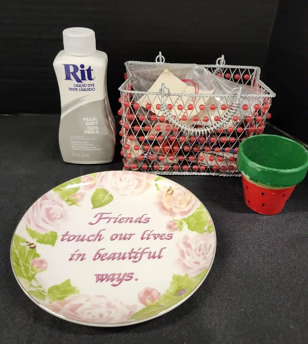 Household Sewing Items - RIT Pearl Grey Liquid Dye, Friends Plate, Watermelon Mini Pot