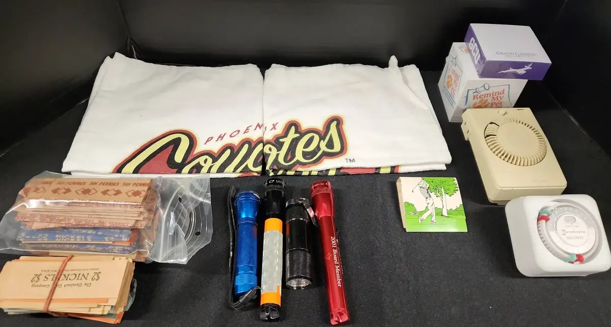 Home Goods - Plug In Timers, 2 Phoenix Coyotes Towels, Golf Tees, Coin Wrappers, 4 Flashlights