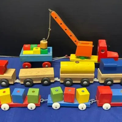 Vintage Wooden Vehicles - Train, Tractor, Crane, Creative Playthings, Norway